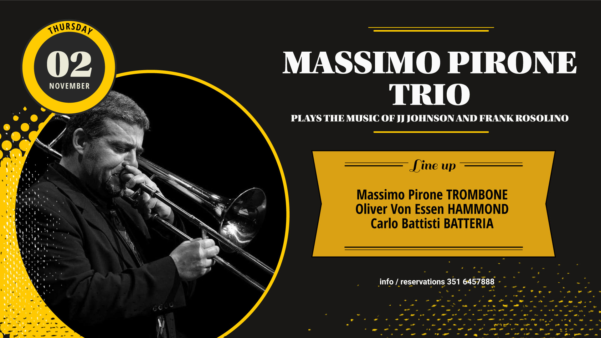 Massimo Pirone trio plays the music of JJ Johnson and Frank Rosolino